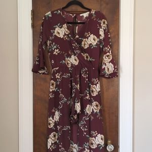 Francesca's | Maroon Floral Romper With Cape Skirt Size Small